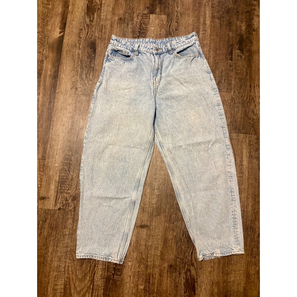 H&M &Denim Light Wash High Waist Barrel Loose Fit Jeans Size 6